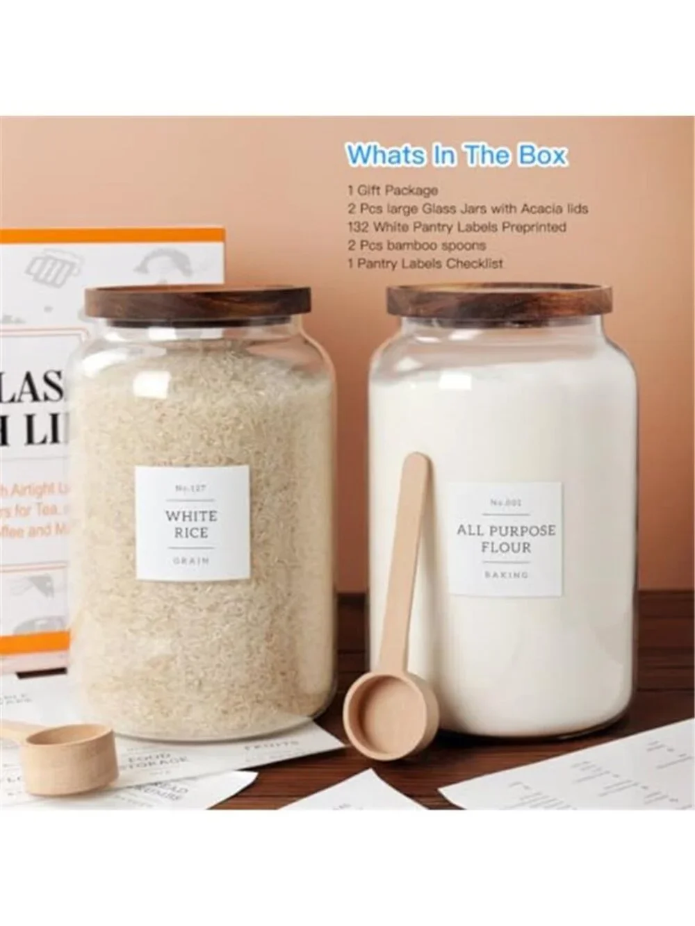 2 PCS Large Glass Jar with Airtight Lid, Glass Food Storage Jars for Tea,Spice